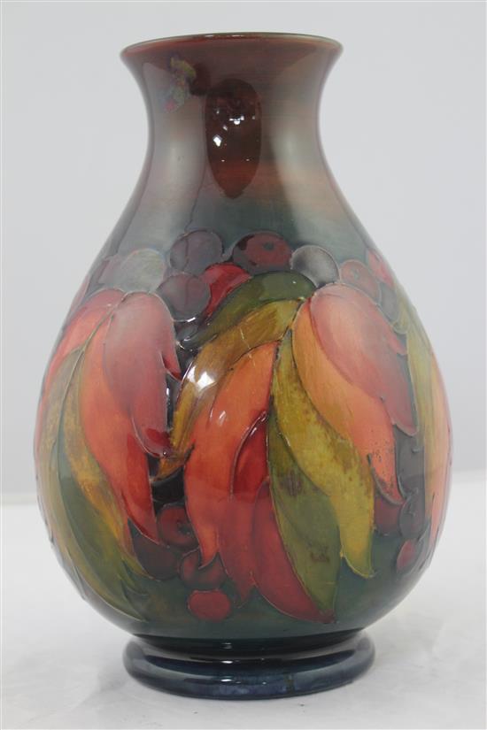 A Moorcroft leaf and berry flambe baluster vase, c.1945-49 24.5cm, rim damage